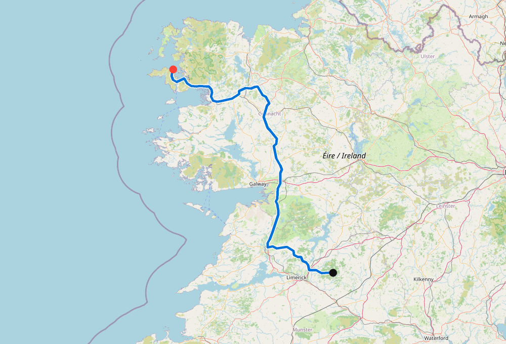 Route for Up the west — Tipperary to Mayo