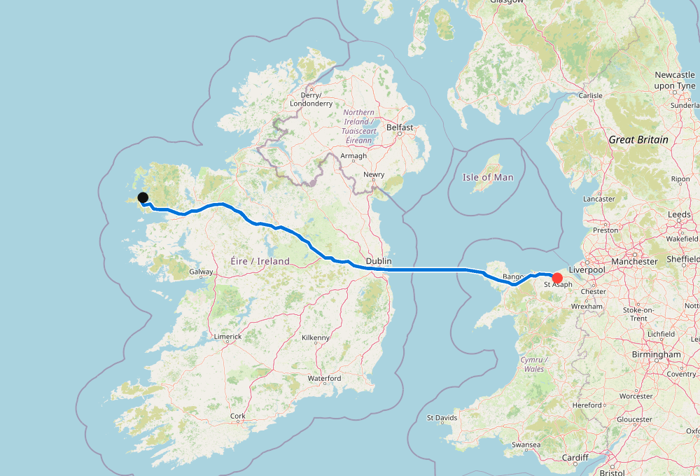 Route for The road home — Mayo to Holyhead