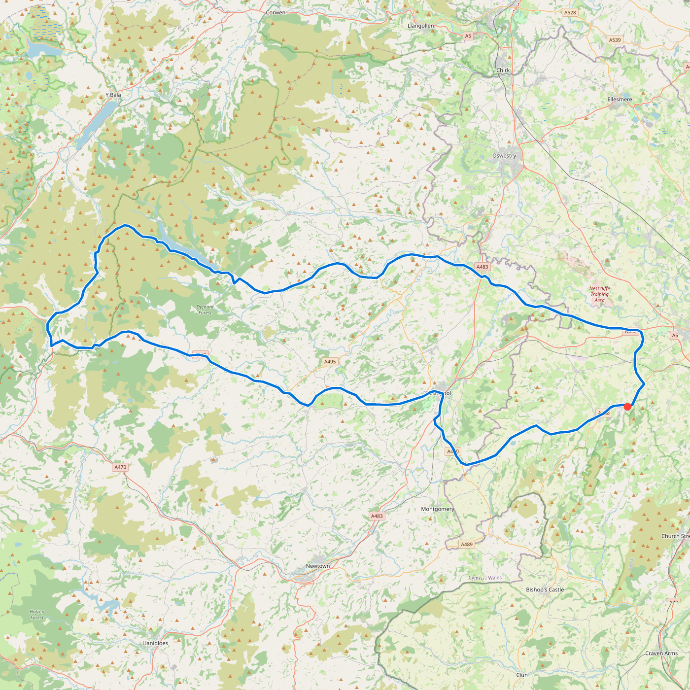 Route for Lake Vyrnwy & Dinas Mawddwy — a Sunday loop into Wales